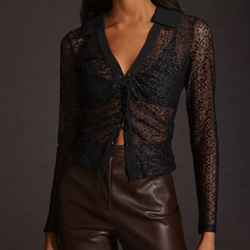 Maeve Sheer Lace Buttondown Black XL 1X NWT